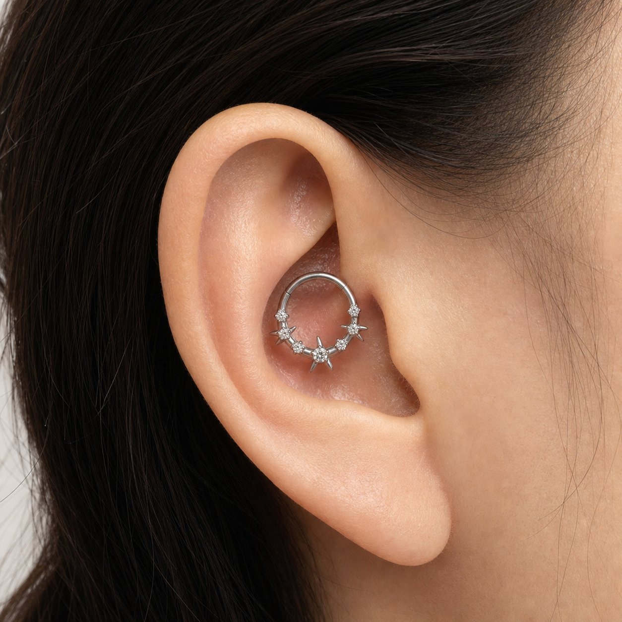 Clear CZ ASTM F136 Titanium Segment Ring - Gold, 16G, 1.2 x 8 mm — wearing view six (P-SR-0039-G01)