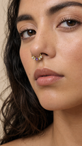Purple CZ ASTM F136 Titanium Segment Ring - Gold, 16G, 1.2 x 8 mm — wearing view four (P-SR-0042-G01)