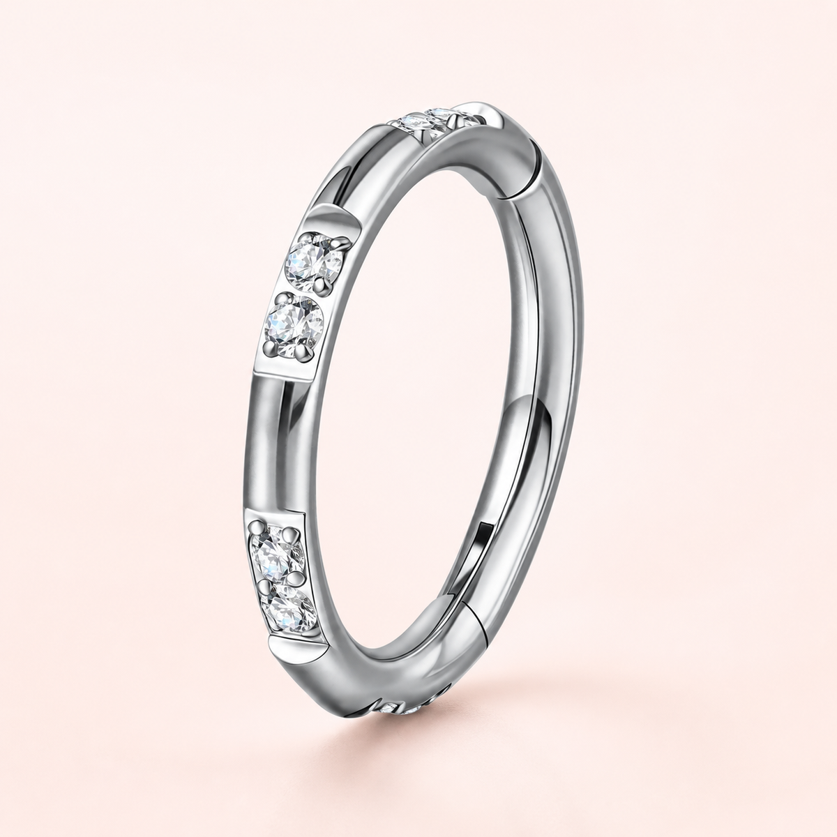 Clear CZ ASTM F136 Titanium Segment Ring - Silver, 16G, 1.2 x 8 mm — primary product image (P-SR-0043-S01)