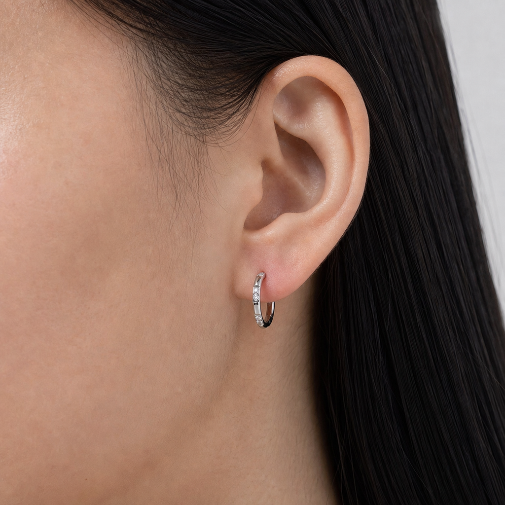Clear CZ ASTM F136 Titanium Segment Ring - Silver, 16G, 1.2 x 8 mm — wearing view three (P-SR-0043-S01)