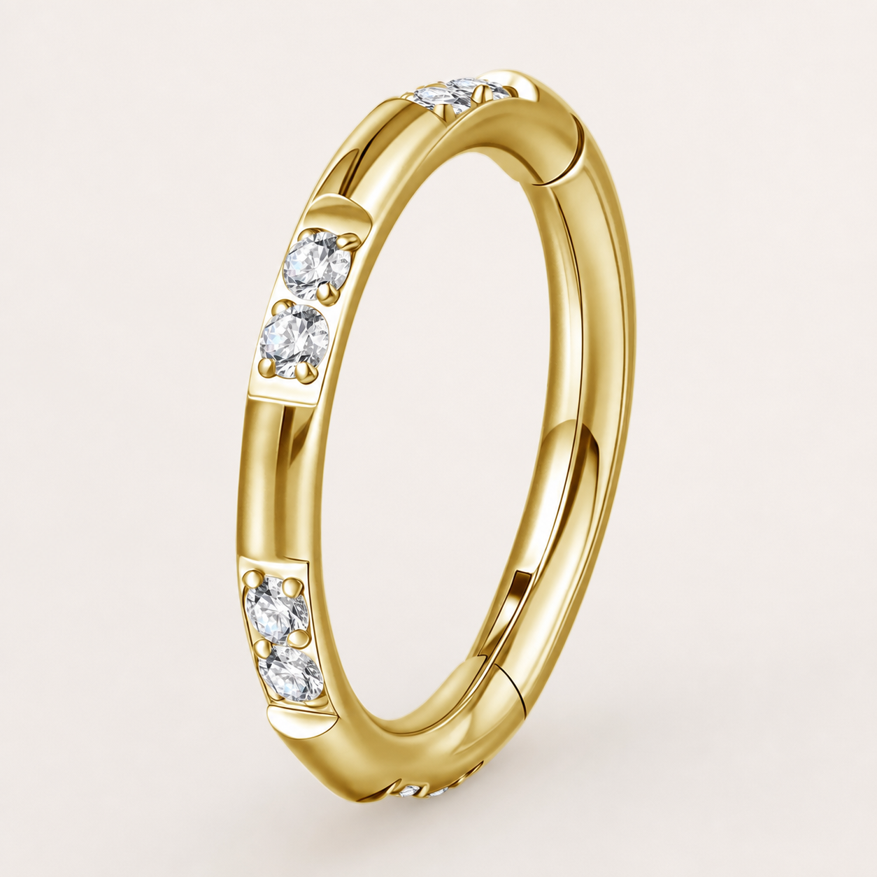 Clear CZ ASTM F136 Titanium Segment Ring - Gold, 16G, 1.2 x 8 mm — product detail views (P-SR-0044-G01)