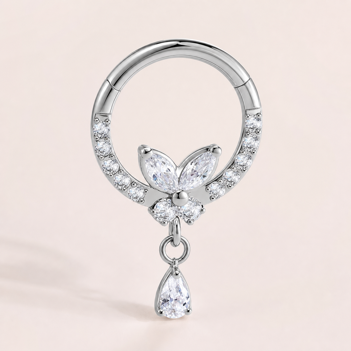 Clear CZ ASTM F136 Titanium Segment Ring - Silver, 16G, 1.2 x 8 mm — primary product image (P-SR-0045-S01)