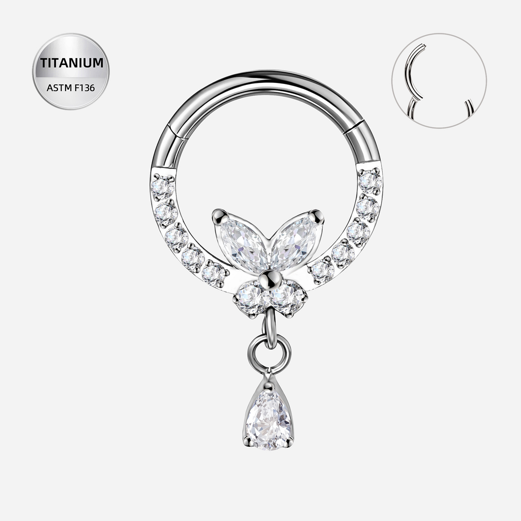 Clear CZ ASTM F136 Titanium Segment Ring - Silver, 16G, 1.2 x 8 mm — product detail views (P-SR-0045-S01)