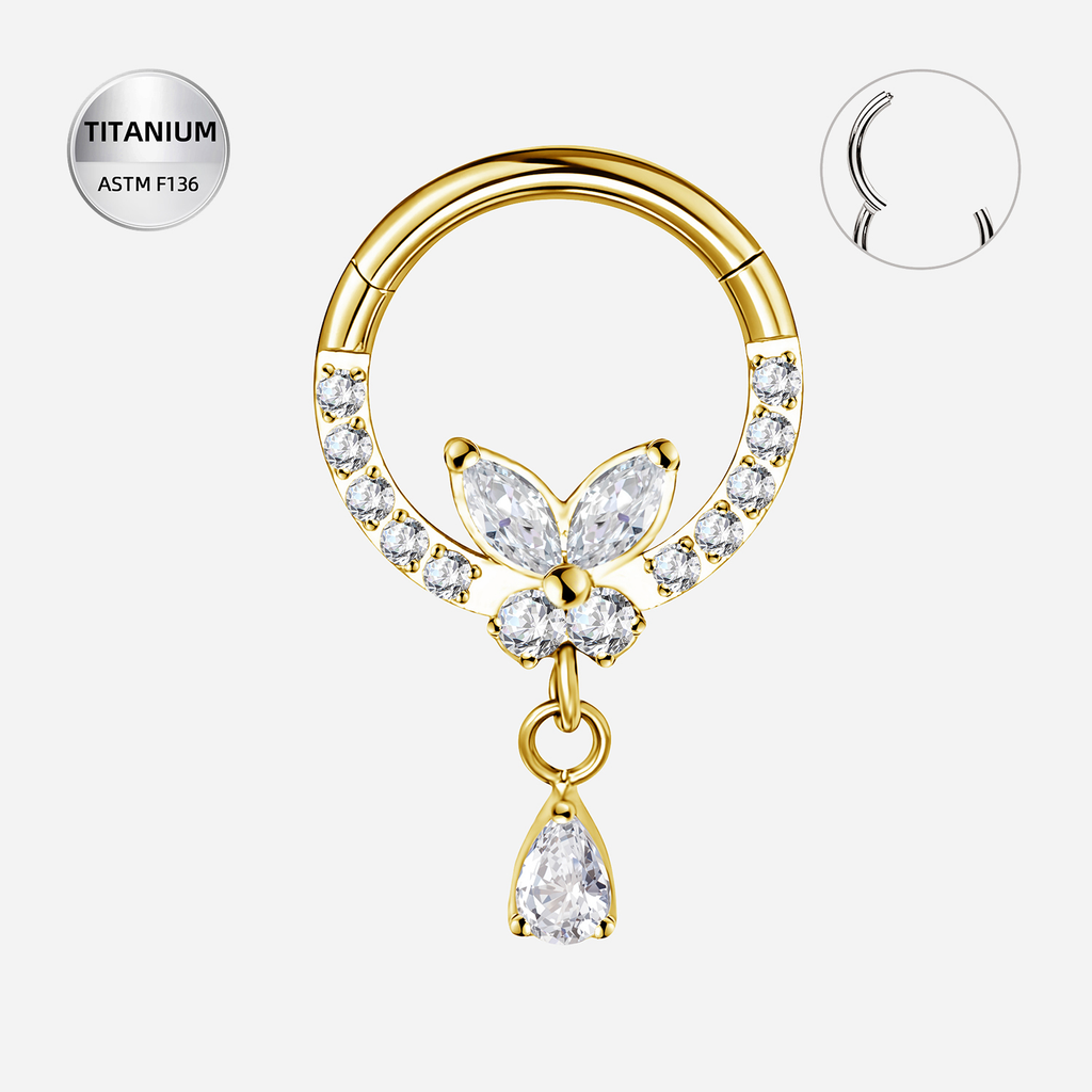 Clear CZ ASTM F136 Titanium Segment Ring - Gold, 16G, 1.2 x 8 mm — product detail views (P-SR-0046-G01)