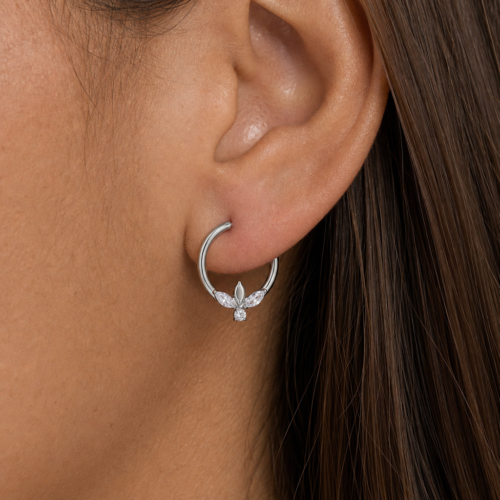 Clear CZ ASTM F136 Titanium Segment Ring - Silver, 16G, 1.2 x 8 mm — wearing view four (P-SR-0047-S01)