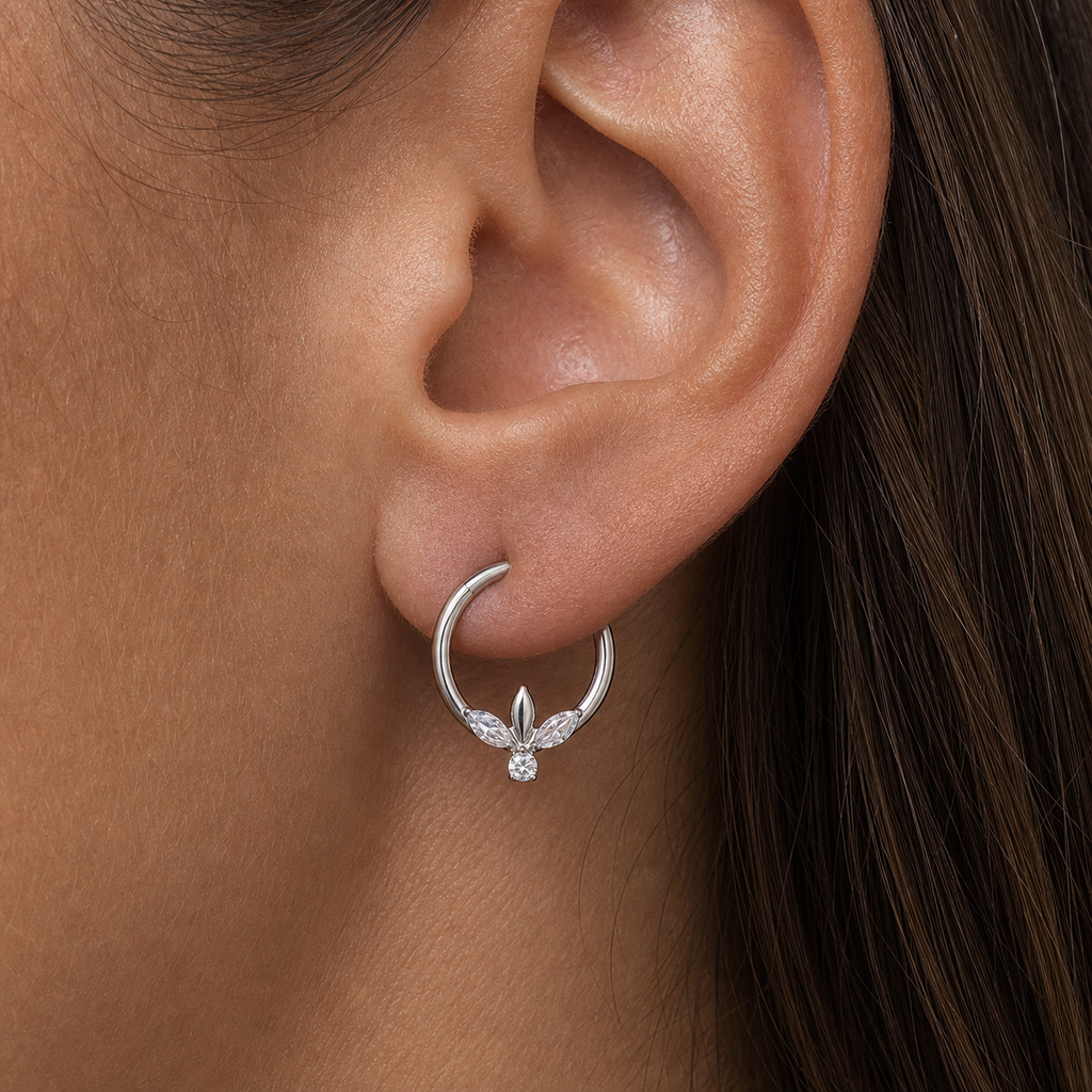 Clear CZ ASTM F136 Titanium Segment Ring - Silver, 16G, 1.2 x 8 mm — wearing view one (P-SR-0047-S01)