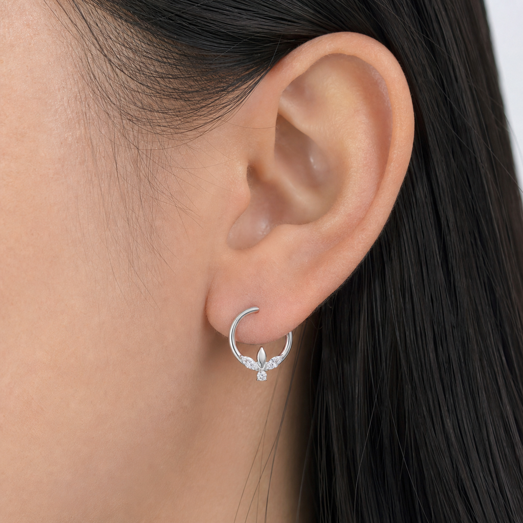 Clear CZ ASTM F136 Titanium Segment Ring - Silver, 16G, 1.2 x 8 mm — wearing view three (P-SR-0047-S01)