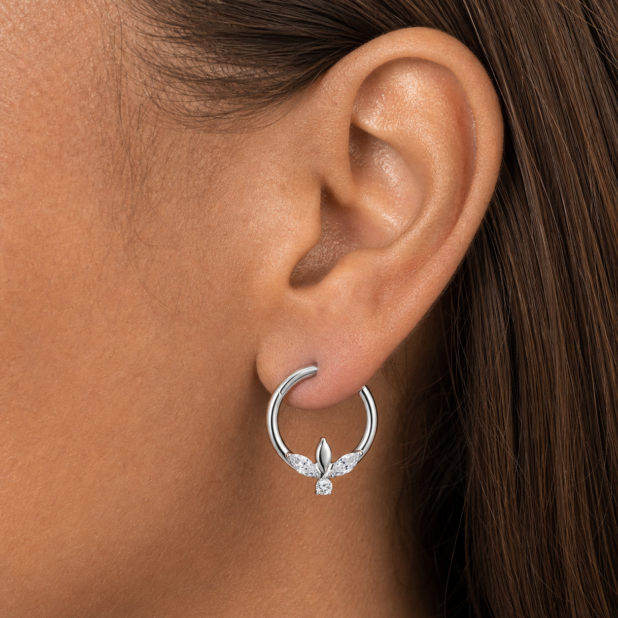 Clear CZ ASTM F136 Titanium Segment Ring - Silver, 16G, 1.2 x 8 mm — wearing view five (P-SR-0047-S01)