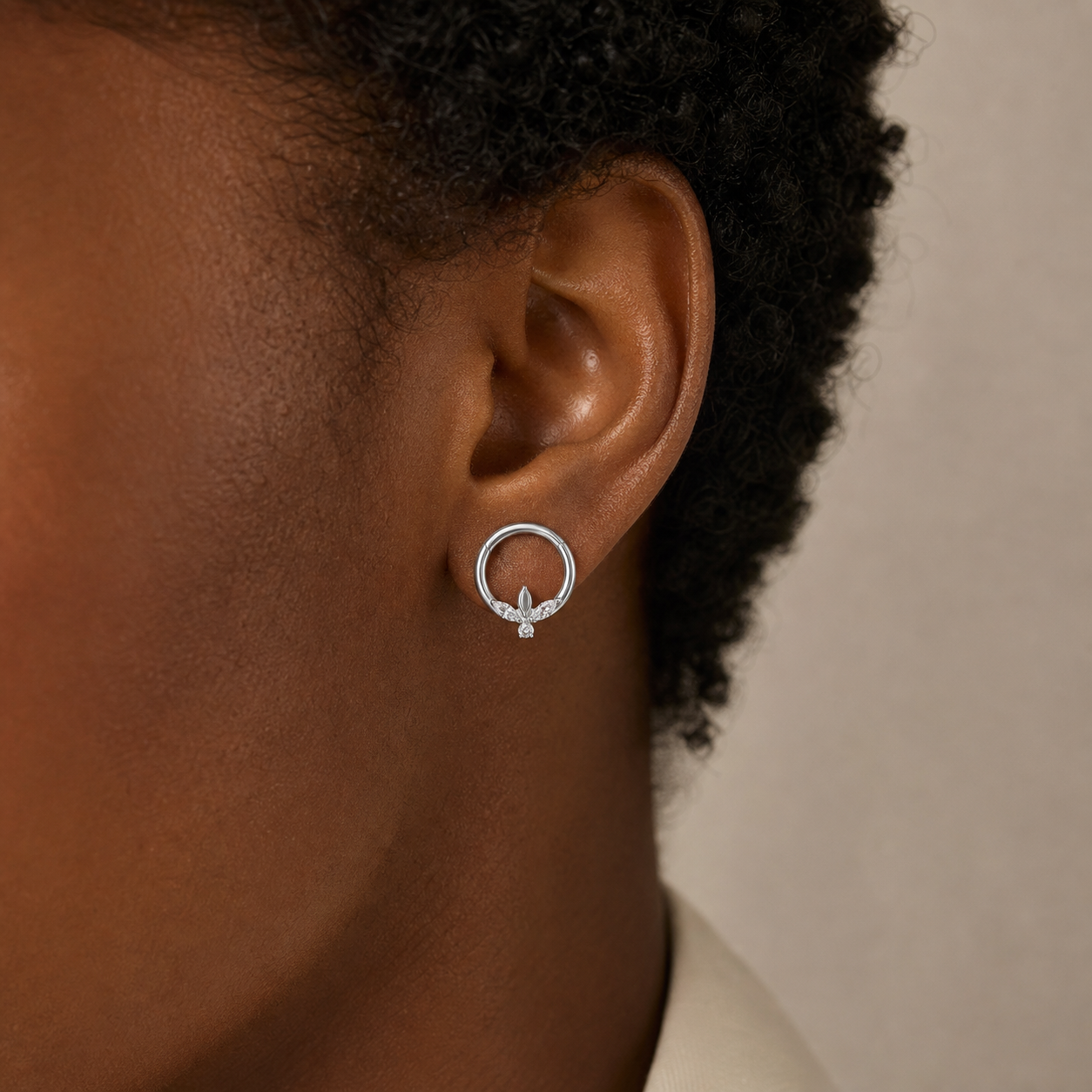 Clear CZ ASTM F136 Titanium Segment Ring - Silver, 16G, 1.2 x 8 mm — wearing view six (P-SR-0047-S01)