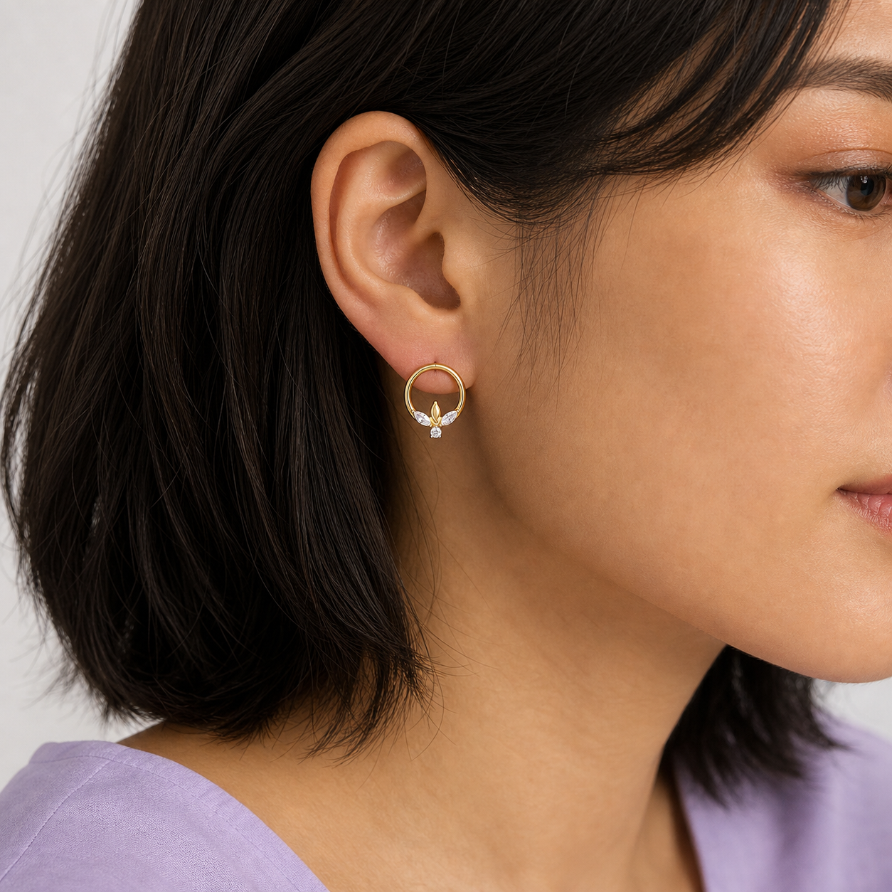 Clear CZ ASTM F136 Titanium Segment Ring - Gold, 16G, 1.2 x 8 mm — wearing view three (P-SR-0048-G01)