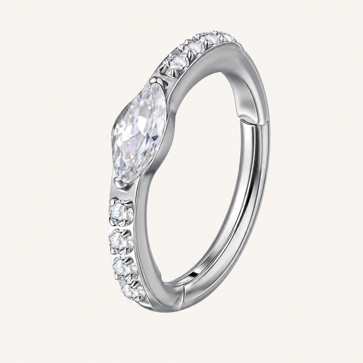 Clear CZ ASTM F136 Titanium Segment Ring - Silver, 16G, 1.2 x 8 mm — primary product image (P-SR-0049-S01)