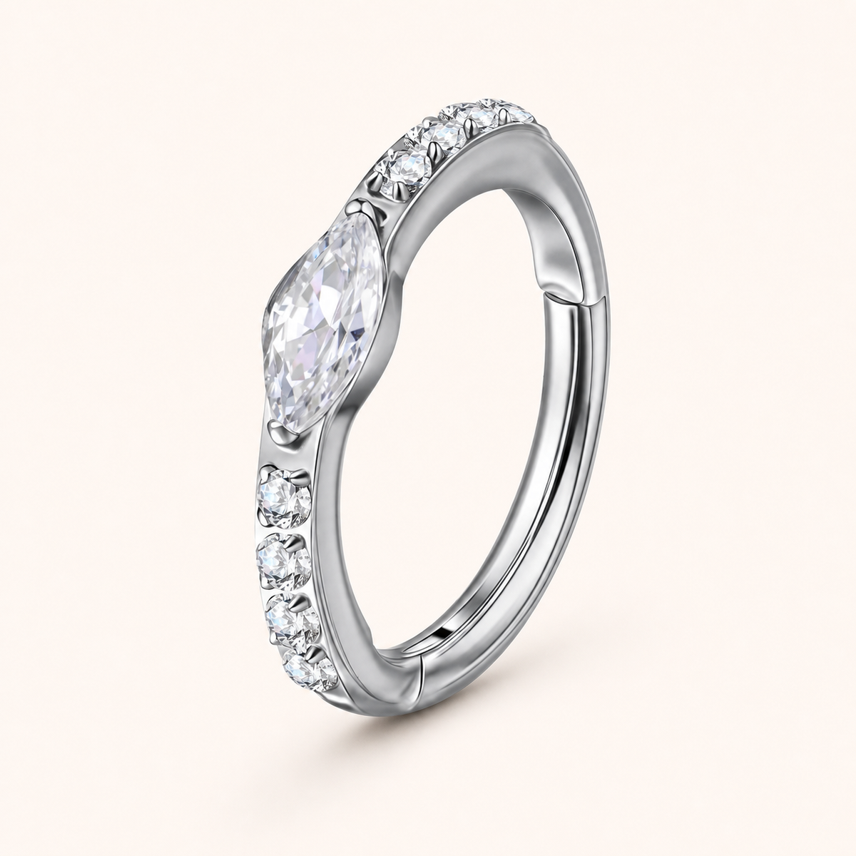 Clear CZ ASTM F136 Titanium Segment Ring - Silver, 16G, 1.2 x 8 mm — primary product image (P-SR-0049-S01)