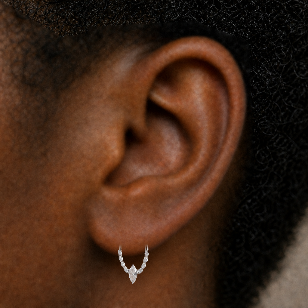 Clear CZ ASTM F136 Titanium Segment Ring - Silver, 16G, 1.2 x 8 mm — wearing view three (P-SR-0049-S01)
