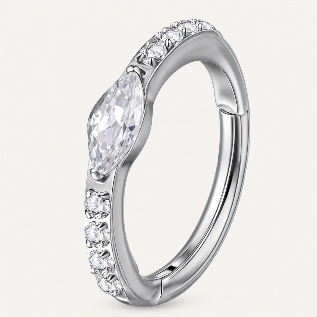 Clear CZ ASTM F136 Titanium Segment Ring - Silver, 16G, 1.2 x 8 mm — product detail views (P-SR-0049-S01)