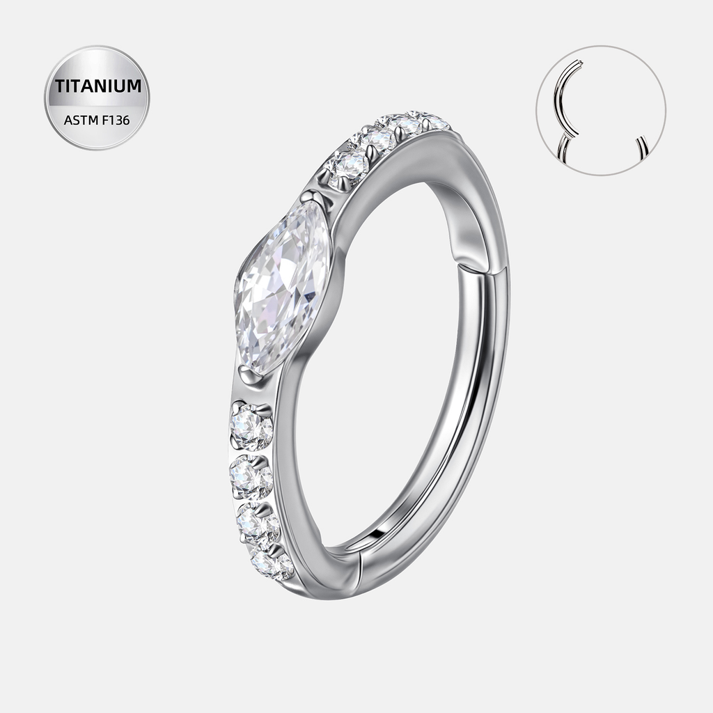 Clear CZ ASTM F136 Titanium Segment Ring - Silver, 16G, 1.2 x 8 mm — product detail views (P-SR-0049-S01)