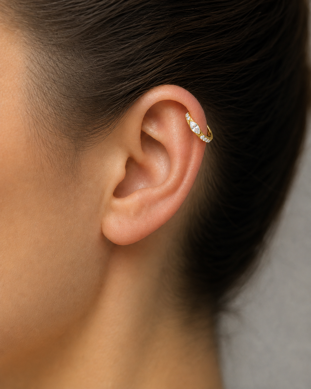 Clear CZ ASTM F136 Titanium Segment Ring - Gold, 16G, 1.2 x 8 mm — wearing view two (P-SR-0050-G01)