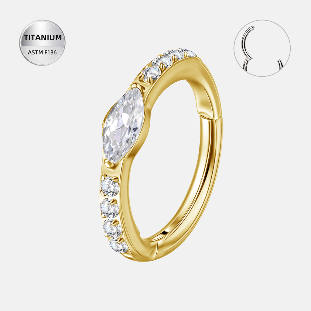 Clear CZ ASTM F136 Titanium Segment Ring - Gold, 16G, 1.2 x 8 mm — product detail views (P-SR-0050-G01)