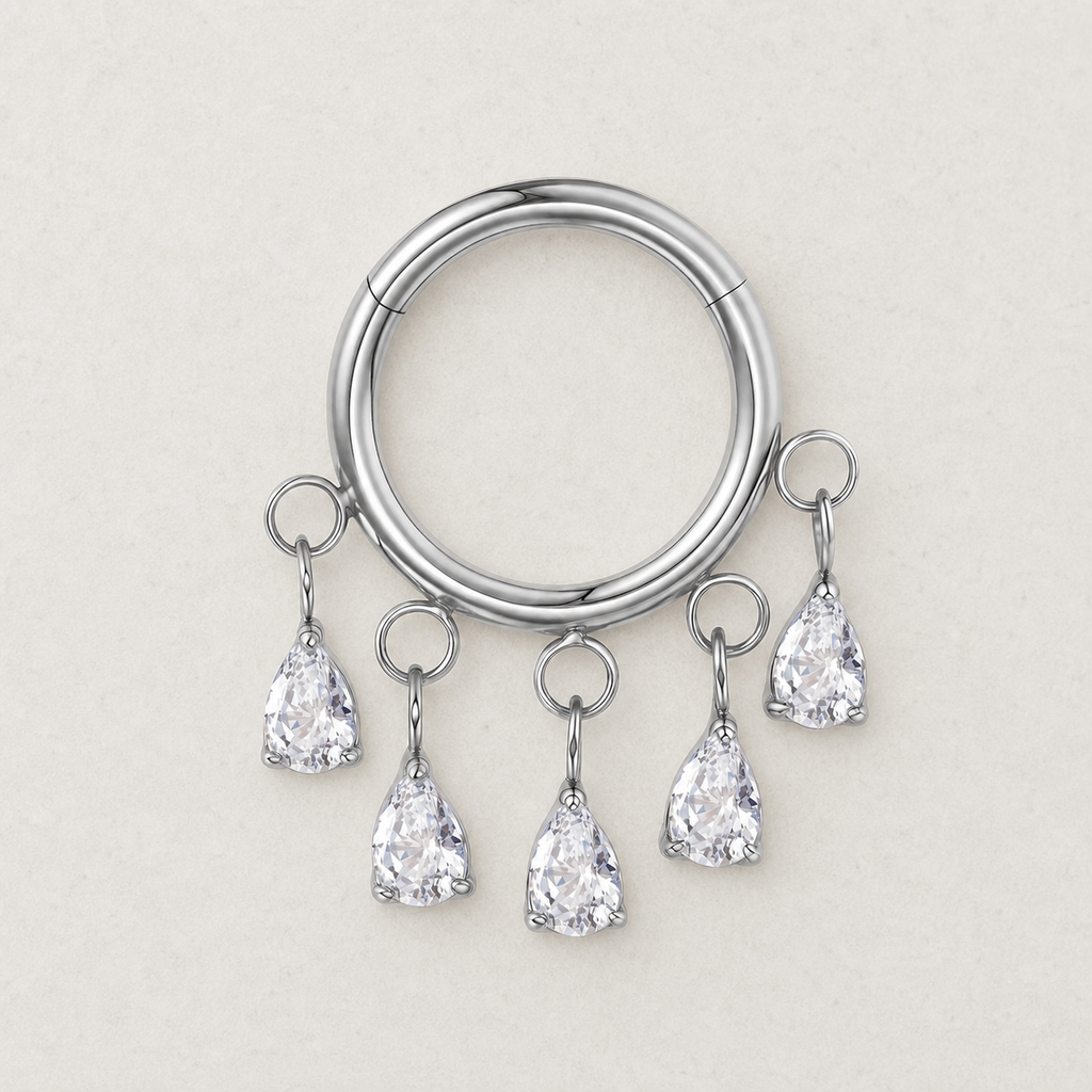 Clear CZ ASTM F136 Titanium Segment Ring - Silver, 16G, 1.2 x 8 mm — styled flat lay (P-SR-0051-S01)