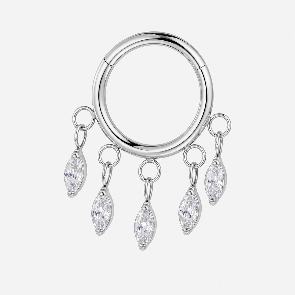 Clear CZ ASTM F136 Titanium Segment Ring - Silver, 16G, 1.2 x 8 mm — product detail views (P-SR-0053-S01)