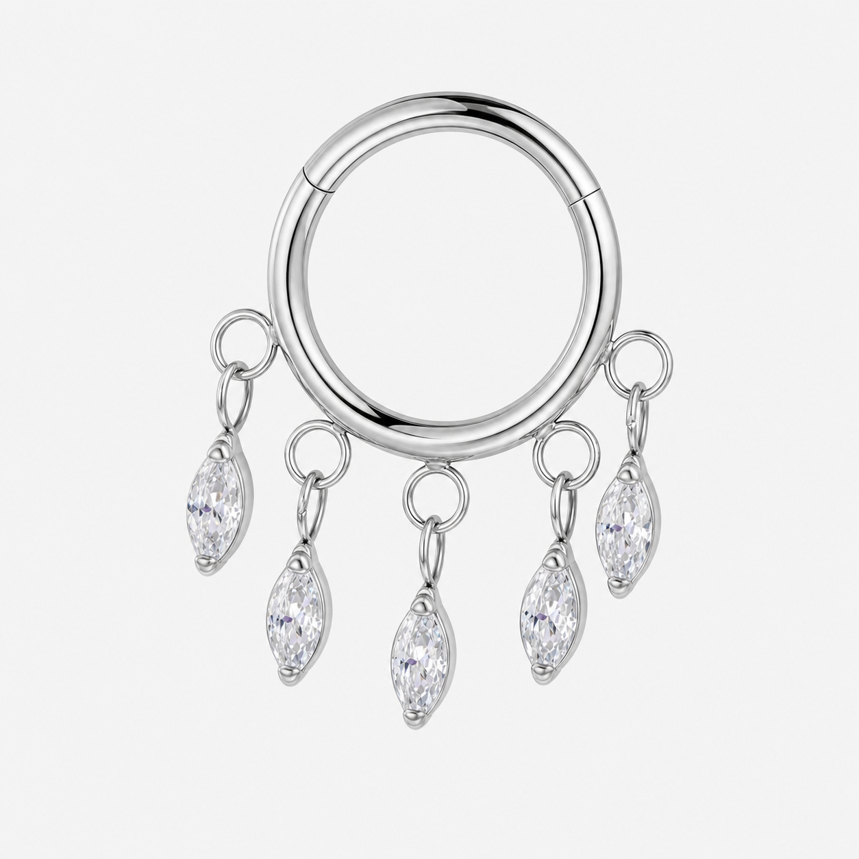 Clear CZ ASTM F136 Titanium Segment Ring - Silver, 16G, 1.2 x 8 mm — product detail views (P-SR-0053-S01)