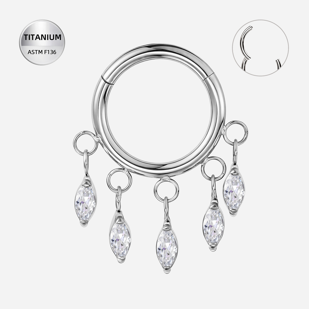 Clear CZ ASTM F136 Titanium Segment Ring - Silver, 16G, 1.2 x 8 mm — product detail views (P-SR-0053-S01)