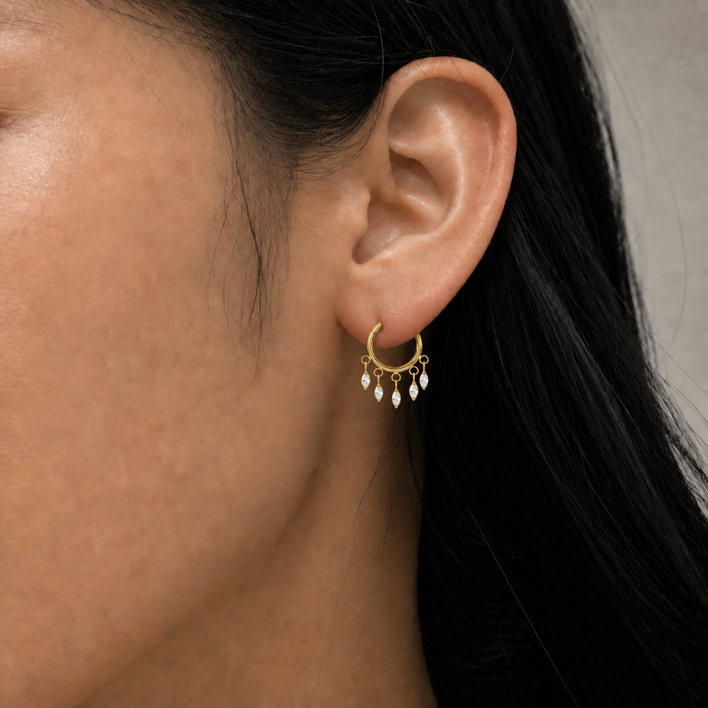 Clear CZ ASTM F136 Titanium Segment Ring - Gold, 16G, 1.2 x 8 mm — wearing view four (P-SR-0054-G01)