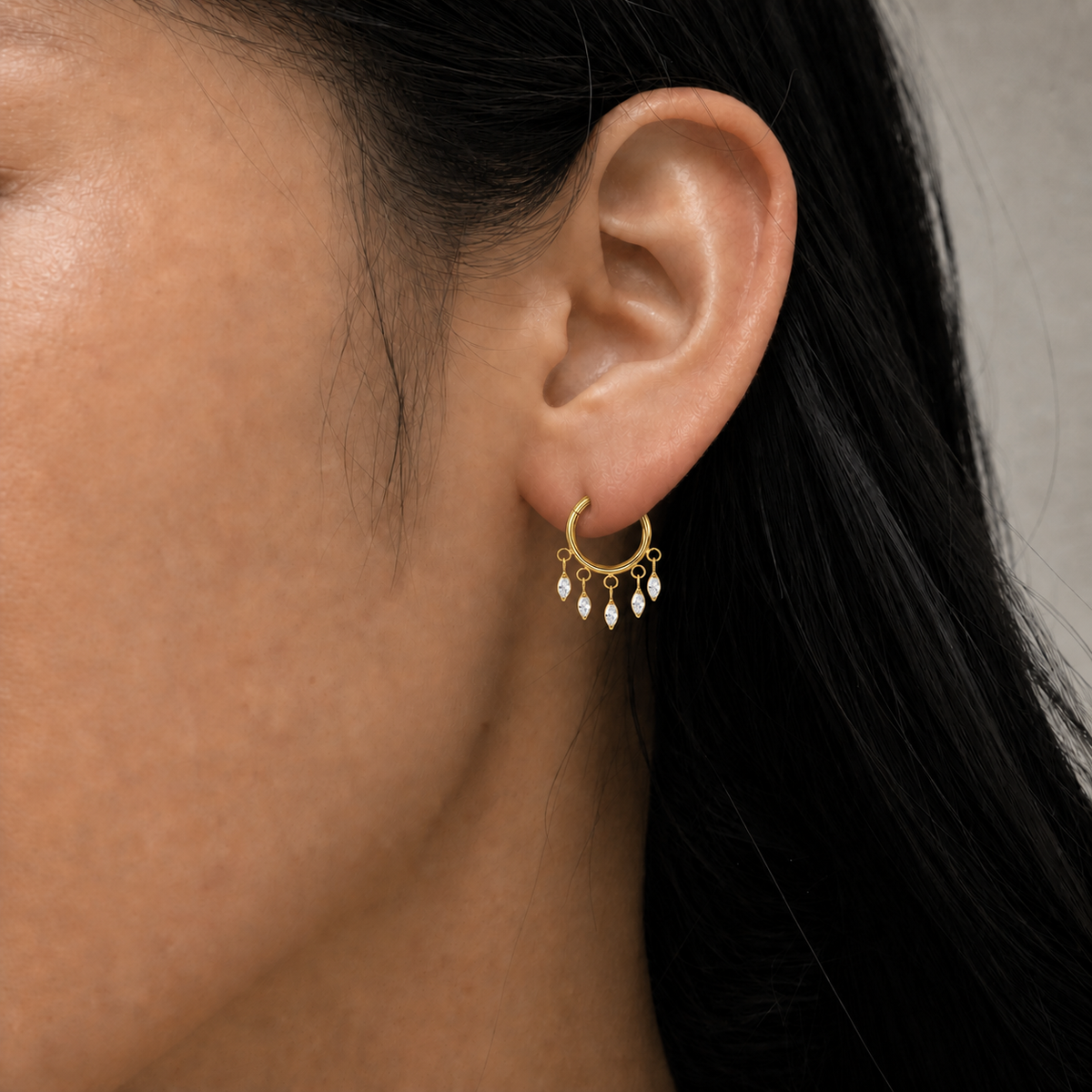 Clear CZ ASTM F136 Titanium Segment Ring - Gold, 16G, 1.2 x 8 mm — wearing view four (P-SR-0054-G01)