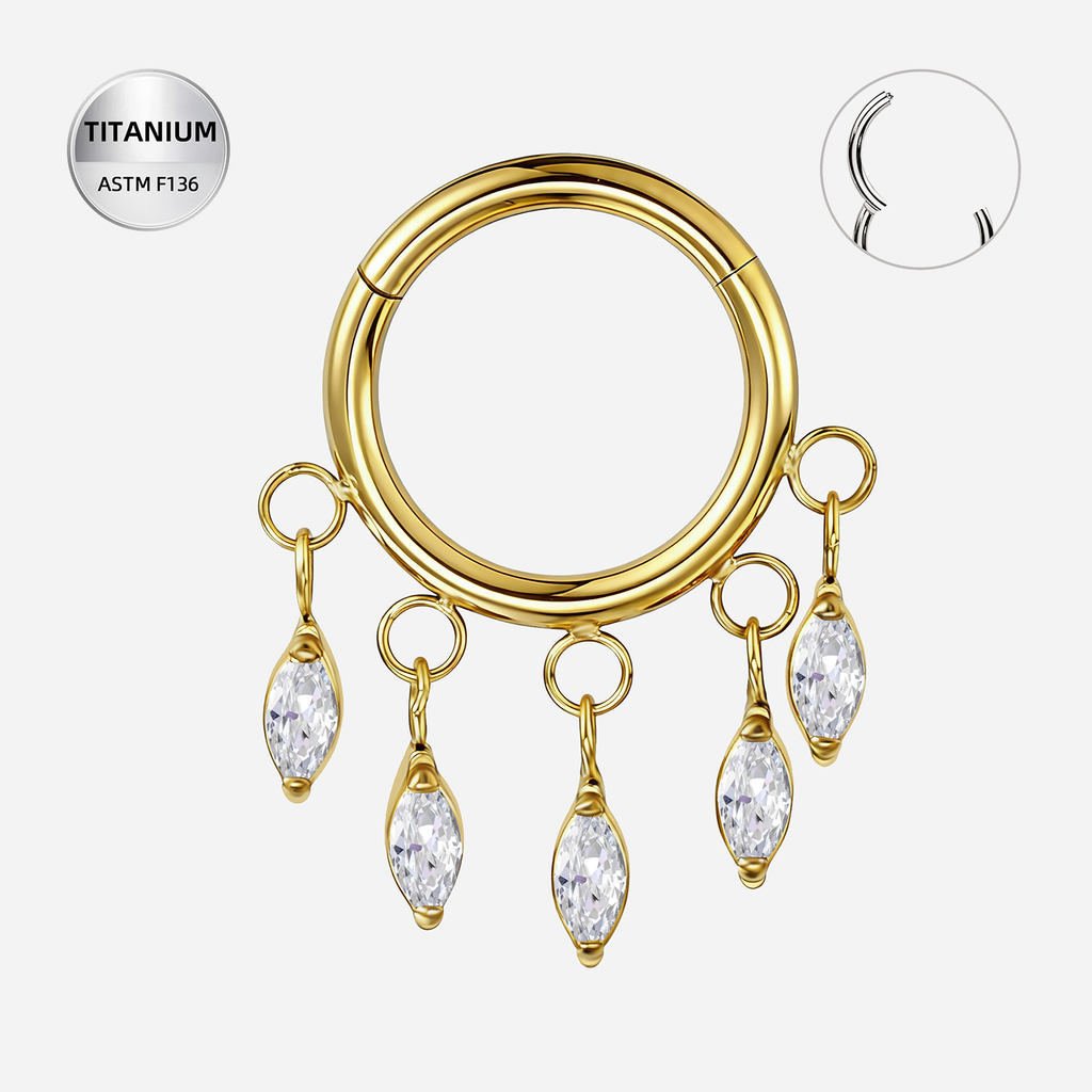 Clear CZ ASTM F136 Titanium Segment Ring - Gold, 16G, 1.2 x 8 mm — product detail views (P-SR-0054-G01)