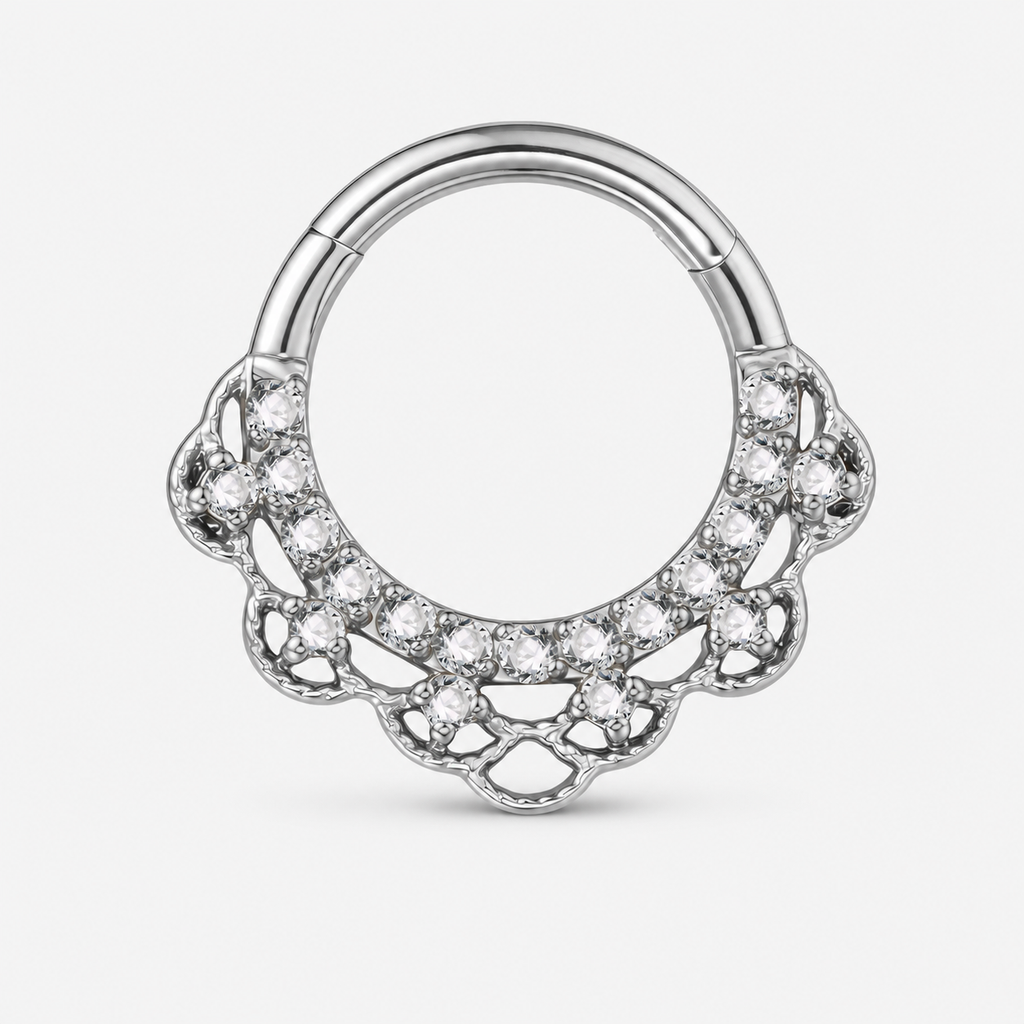 Clear CZ ASTM F136 Titanium Segment Ring - Silver, 16G, 1.2 x 8 mm — primary product image (P-SR-0055-S01)