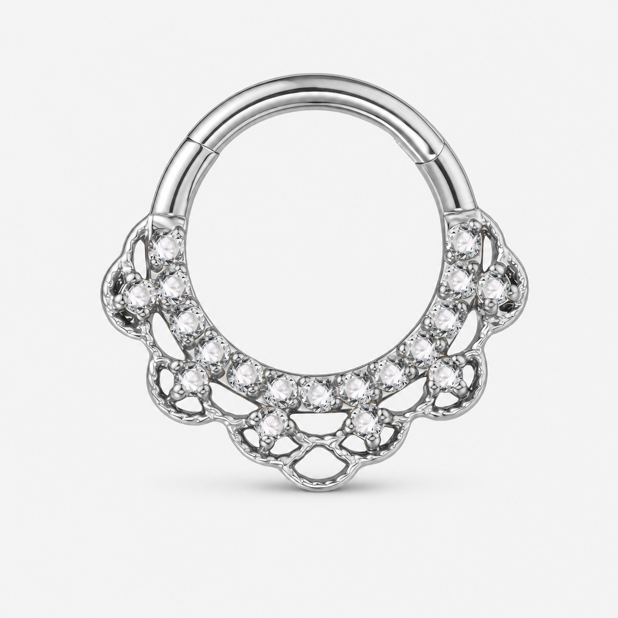 Clear CZ ASTM F136 Titanium Segment Ring - Silver, 16G, 1.2 x 8 mm — primary product image (P-SR-0055-S01)