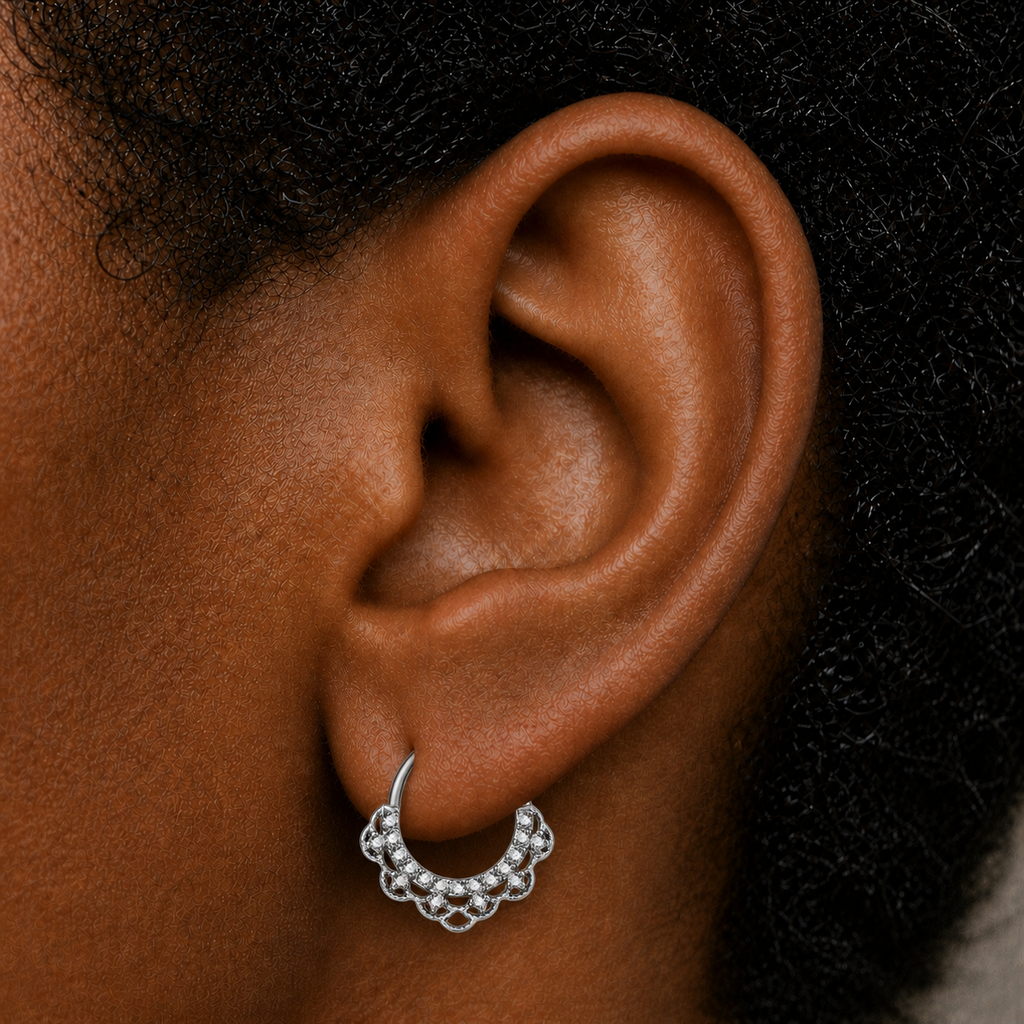 Clear CZ ASTM F136 Titanium Segment Ring - Silver, 16G, 1.2 x 8 mm — wearing view three (P-SR-0055-S01)