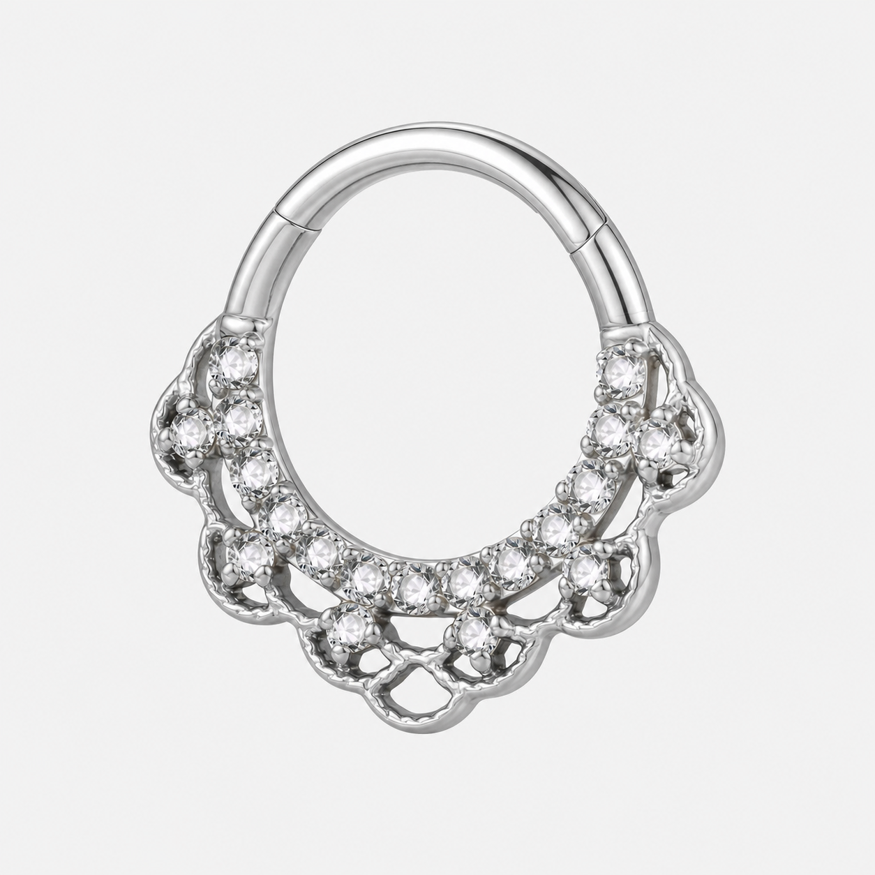 Clear CZ ASTM F136 Titanium Segment Ring - Silver, 16G, 1.2 x 8 mm — product detail views (P-SR-0055-S01)