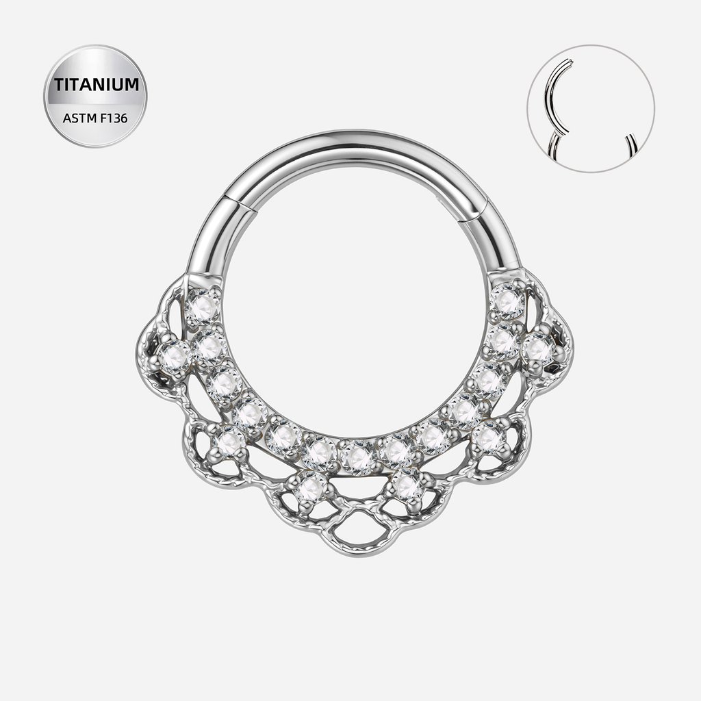 Clear CZ ASTM F136 Titanium Segment Ring - Silver, 16G, 1.2 x 8 mm — product detail views (P-SR-0055-S01)