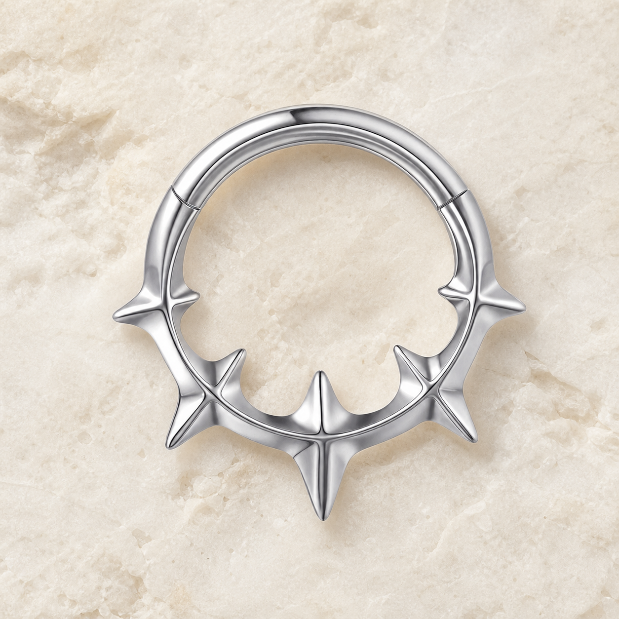 ASTM F136 Titanium Segment Ring - Silver, 16G, 1.2 x 8 mm — styled flat lay (P-SR-0057-S01)