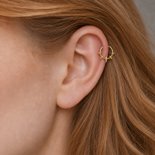 ASTM F136 Titanium Segment Ring - Gold, 16G, 1.2 x 8 mm — wearing view one (P-SR-0058-G01)