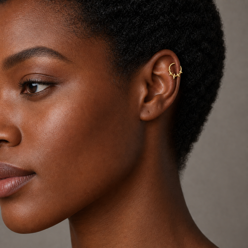 ASTM F136 Titanium Segment Ring - Gold, 16G, 1.2 x 8 mm — wearing view two (P-SR-0058-G01)