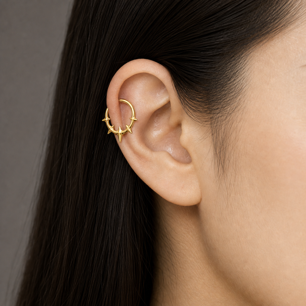 ASTM F136 Titanium Segment Ring - Gold, 16G, 1.2 x 8 mm — wearing view three (P-SR-0058-G01)