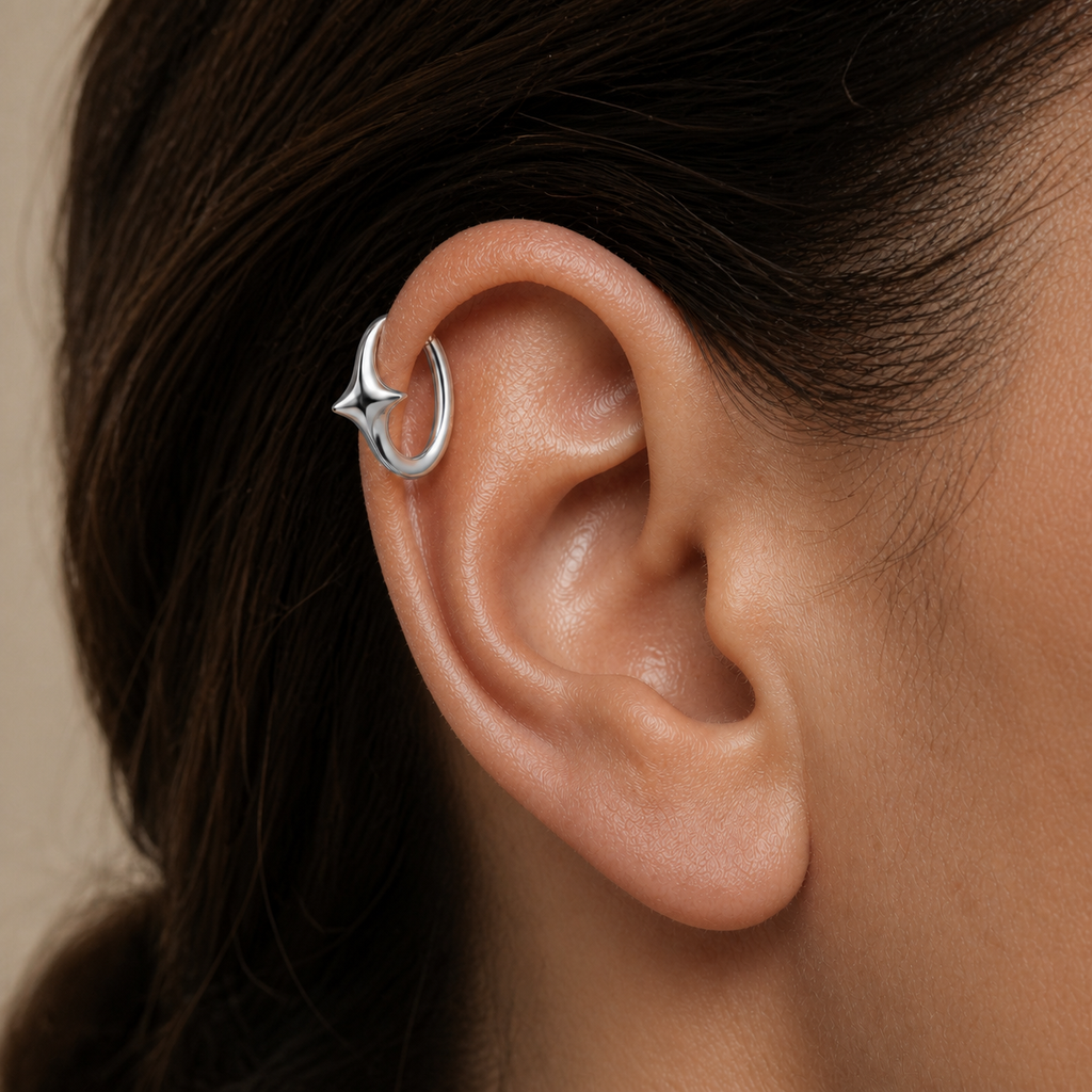 ASTM F136 Titanium Segment Ring - Silver, 16G, 1.2 x 8 mm — wearing view two (P-SR-0059-S01)
