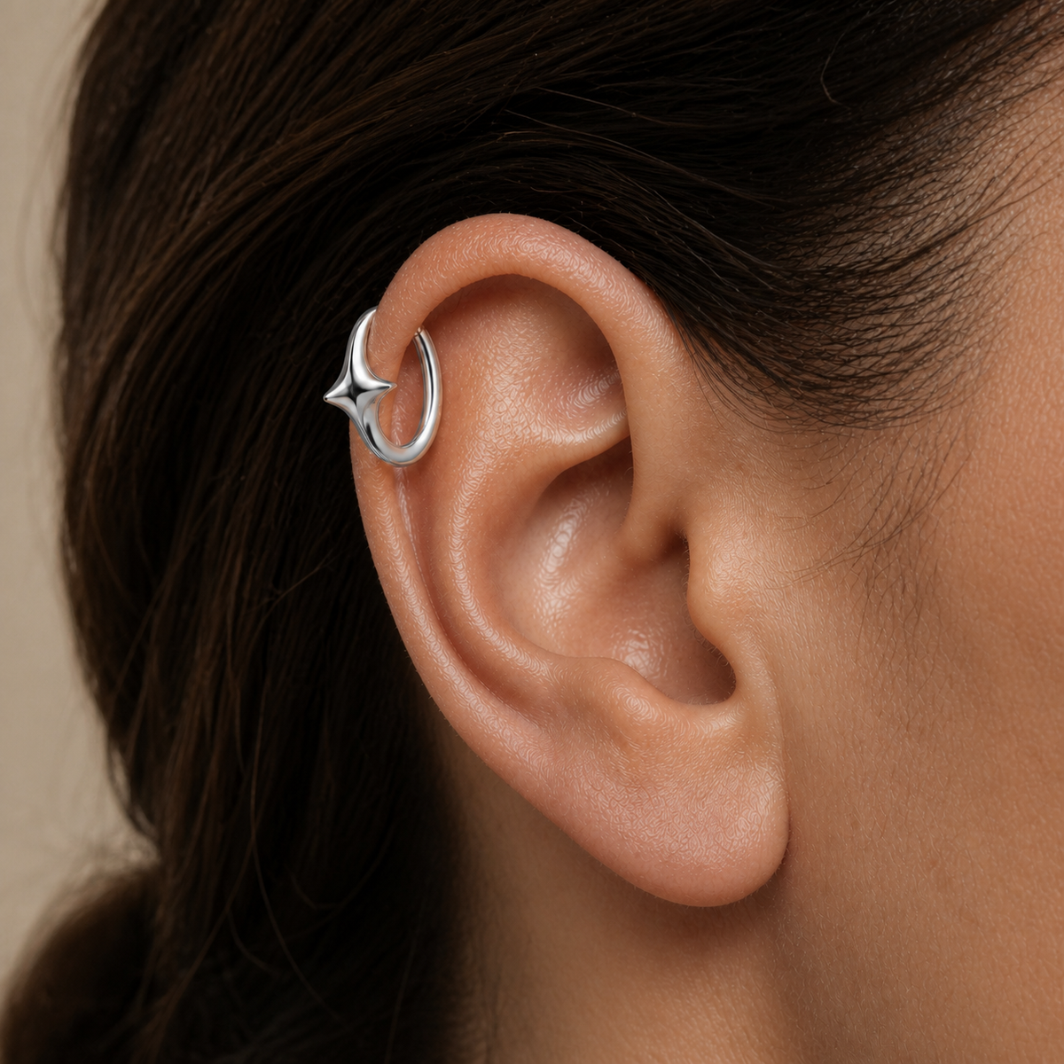 ASTM F136 Titanium Segment Ring - Silver, 16G, 1.2 x 8 mm — wearing view two (P-SR-0059-S01)