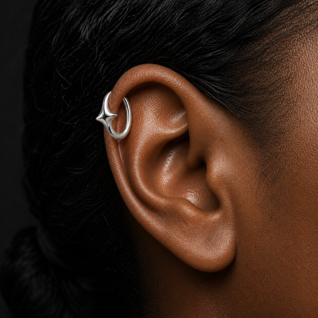 ASTM F136 Titanium Segment Ring - Silver, 16G, 1.2 x 8 mm — wearing view three (P-SR-0059-S01)
