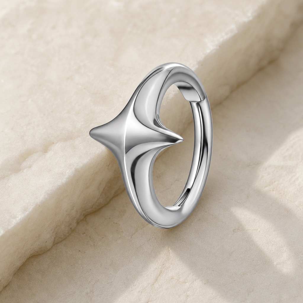 ASTM F136 Titanium Segment Ring - Silver, 16G, 1.2 x 8 mm — styled flat lay (P-SR-0059-S01)