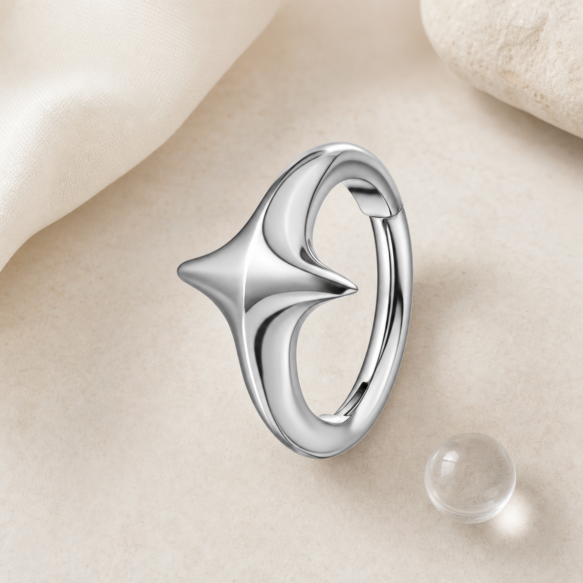 ASTM F136 Titanium Segment Ring - Silver, 16G, 1.2 x 8 mm — styled flat lay (P-SR-0059-S01)
