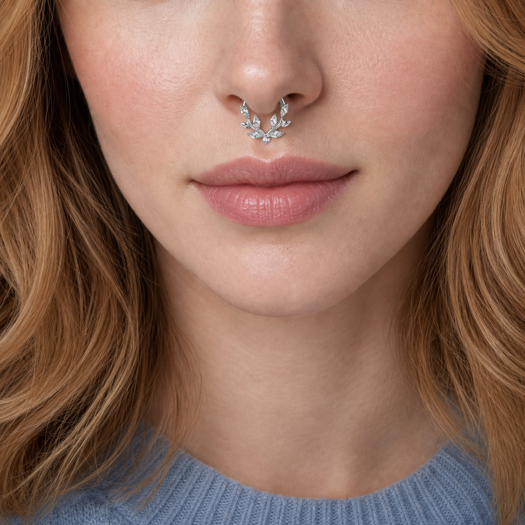 Clear CZ ASTM F136 Titanium Segment Ring - Silver, 16G, 1.2 x 10 mm — wearing view one (P-SR-0060-S01)