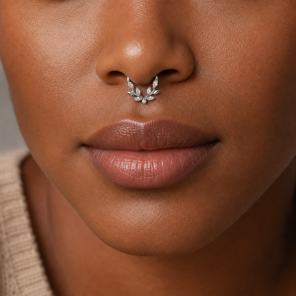 Clear CZ ASTM F136 Titanium Segment Ring - Silver, 16G, 1.2 x 10 mm — wearing view two (P-SR-0060-S01)