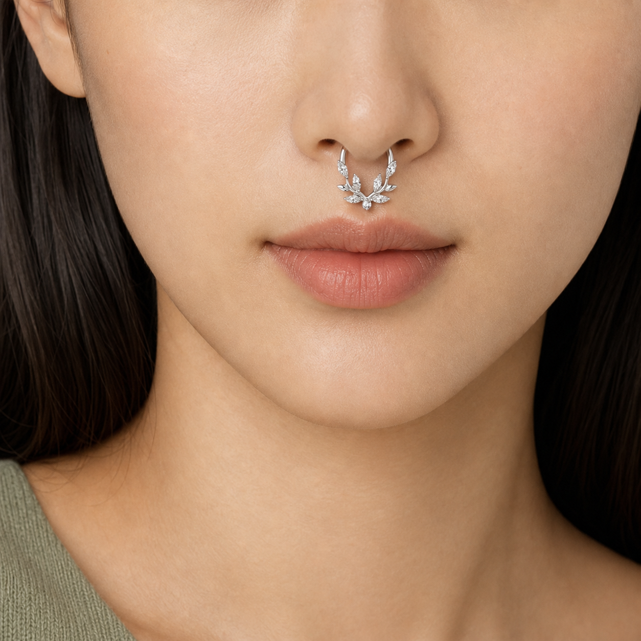 Clear CZ ASTM F136 Titanium Segment Ring - Silver, 16G, 1.2 x 10 mm — wearing view three (P-SR-0060-S01)