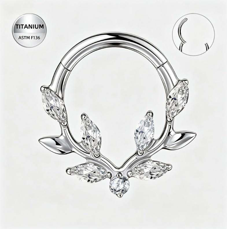 Clear CZ ASTM F136 Titanium Segment Ring - Silver, 16G, 1.2 x 10 mm — product detail views (P-SR-0060-S01)