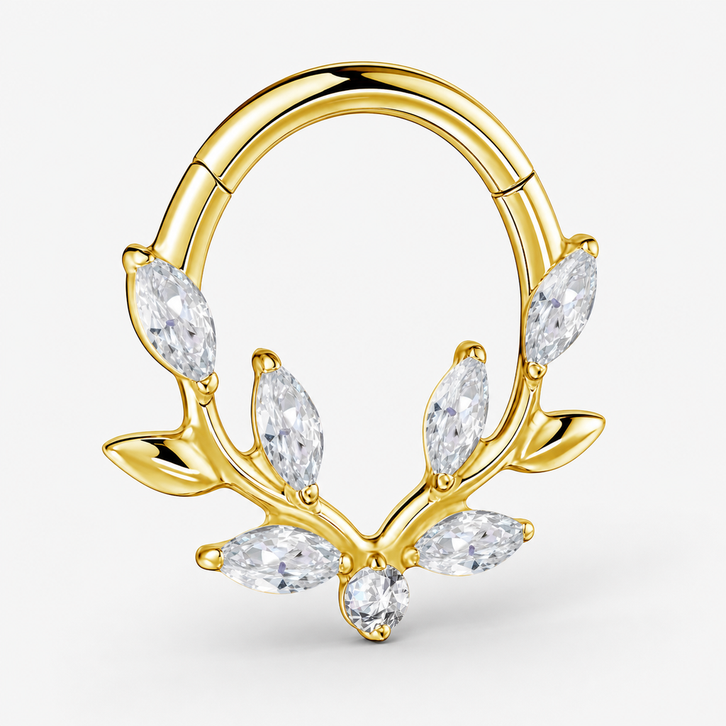 Clear CZ ASTM F136 Titanium Segment Ring - Gold, 16G, 1.2 x 8 mm — product detail views (P-SR-0061-G01)