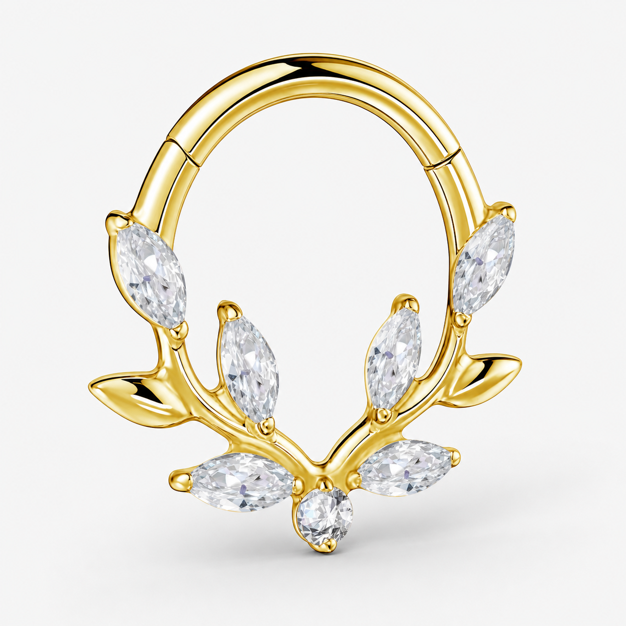 Clear CZ ASTM F136 Titanium Segment Ring - Gold, 16G, 1.2 x 8 mm — product detail views (P-SR-0061-G01)