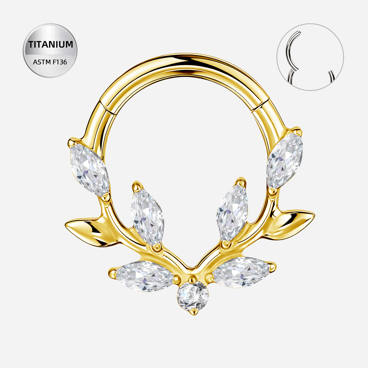 Clear CZ ASTM F136 Titanium Segment Ring - Gold, 16G, 1.2 x 8 mm — product detail views (P-SR-0061-G01)