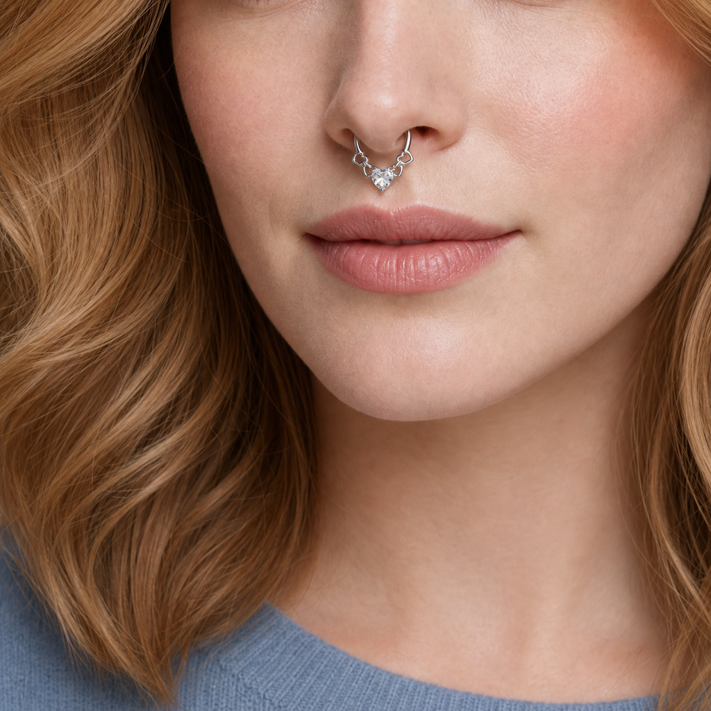 Clear CZ ASTM F136 Titanium Segment Ring - Silver, 16G, 1.2 x 8 mm — wearing view one (P-SR-0062-S01)